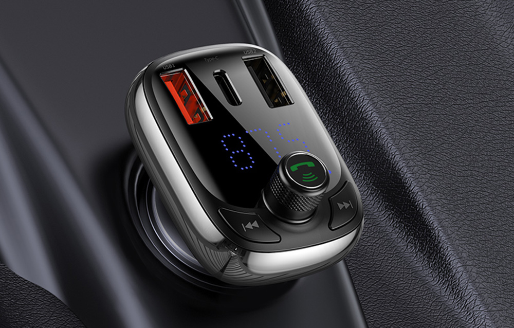 FM трансмитер Baseus CCMT000101, от 87.5 MHz до 108.0 MHz, Bluetooth 5.0, 2x USB-A, 1x USB-C, 1x MicroSD четец, черен - характеристика 2