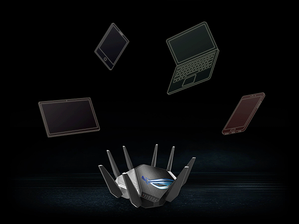 Безжичен рутер Asus ROG Rapture GT-AXE11000, 11000Mbps, 2.4GHz (1148Mbps)/ 5GHz (4804Mbps)/ 6GHz (4804Mbps), 4x LAN 10/100/1000, 1x WAN 10/100/1000, 1x WAN 10/100/1000/2500, 8x външни антени - характеристика 2