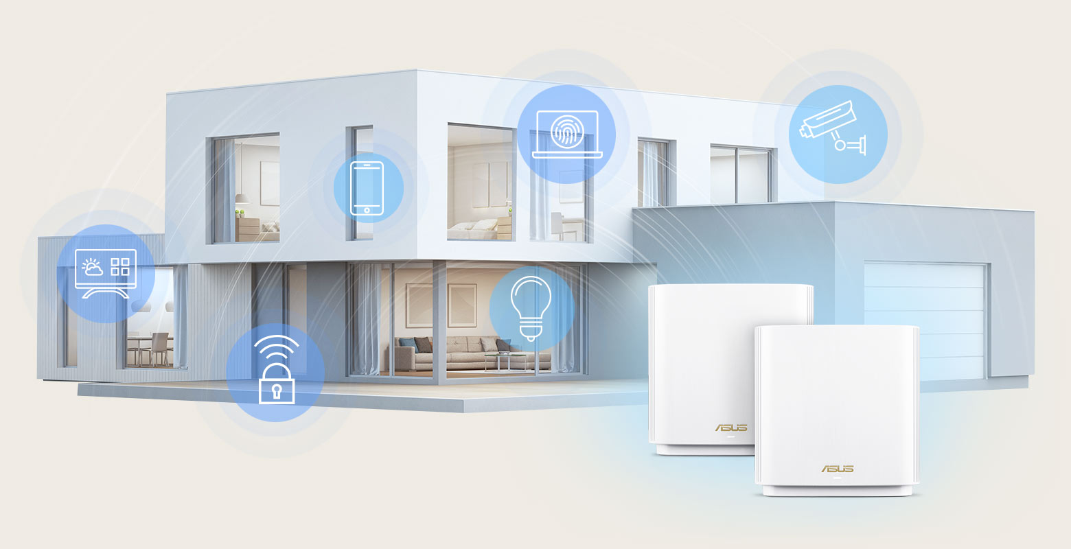 Мрежеста система Asus ZenWiFi XT9 AX7800 (90IG0740-MO3B30), 7800Mbps, 2.4GHz (574 Mbps)/ 5GHz (2402 Mbps)/ 5GHz (4804 Mbps), 3x LAN Gigabits BaseT, 1x WAN 2.5G, 6 вътрешни антени, 2 бр. - характеристика 2