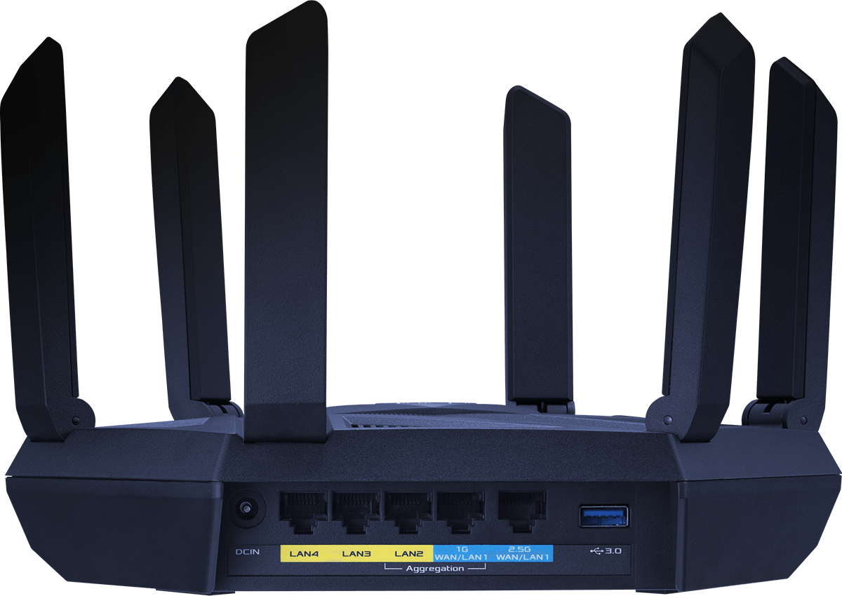 Рутер Asus RT-AXE7800, 7800Mbps, 2.4GHz (574 Mbps)/ 5GHz (4804 Mbps)/6GHz (2402 Mbps), 1x 2.5G Mbps for WAN/LAN, 1 x RJ45 10/100/1000Mbps for WAN/LAN, 3x RJ45 10/100/1000Mbps for LAN, 1x USB 3.2 Gen 1 Port - характеристика 2