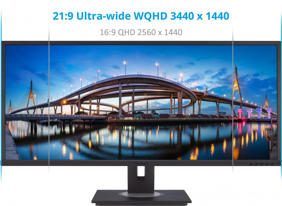Монитор ViewSonic VG3456, 34.1" (86.61 cm) VA панел, UltraWide QHD, 5ms, 50000000 :1, 300 cd/m2, DisplayPort, HDMI, USB C, USB Hub, LAN - характеристика 2