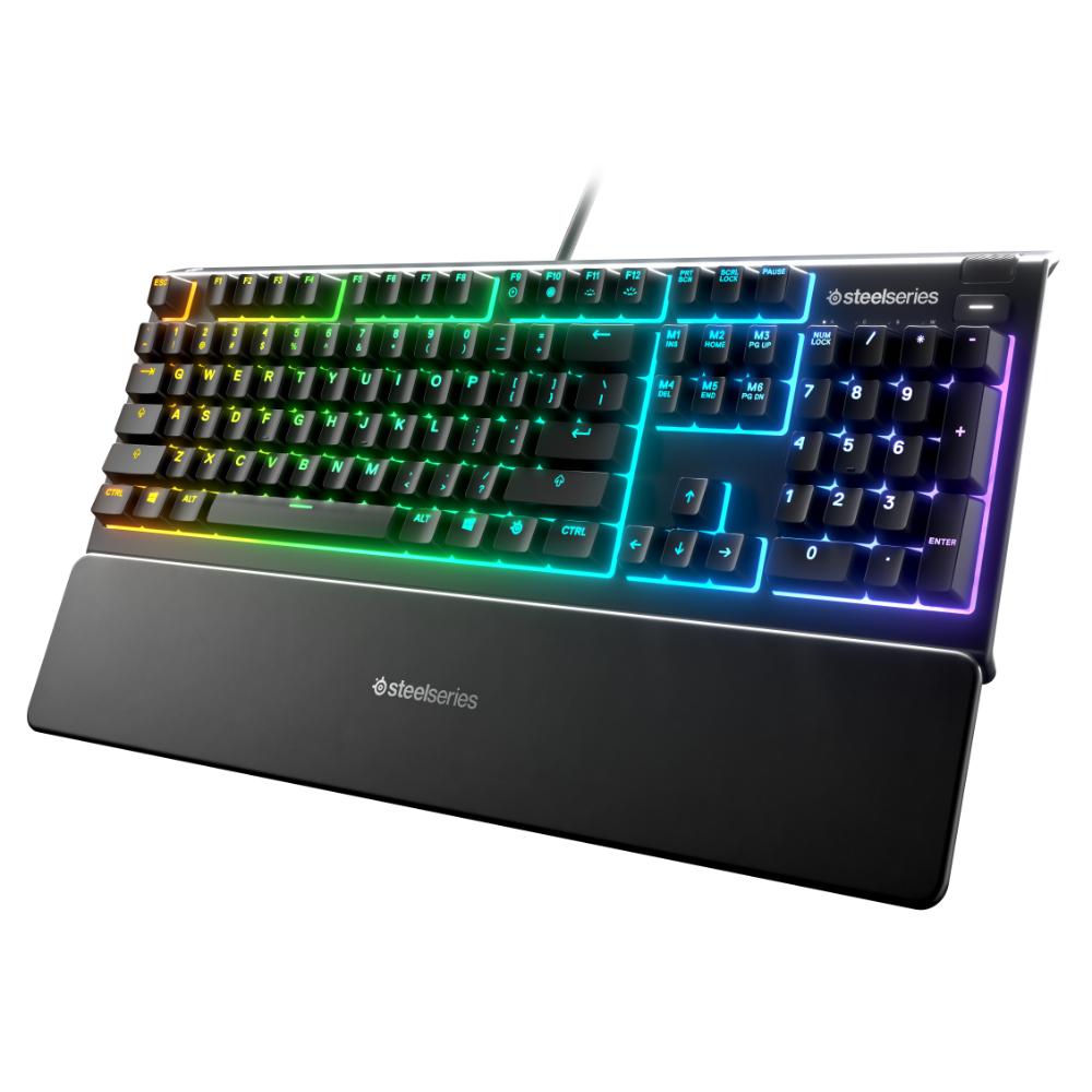Клавиатура SteelSeries Apex 3, гейминг, 10-zone RGB подсветка, магнитна подложка, IP32 водоустойчива, черна, USB - характеристика 4