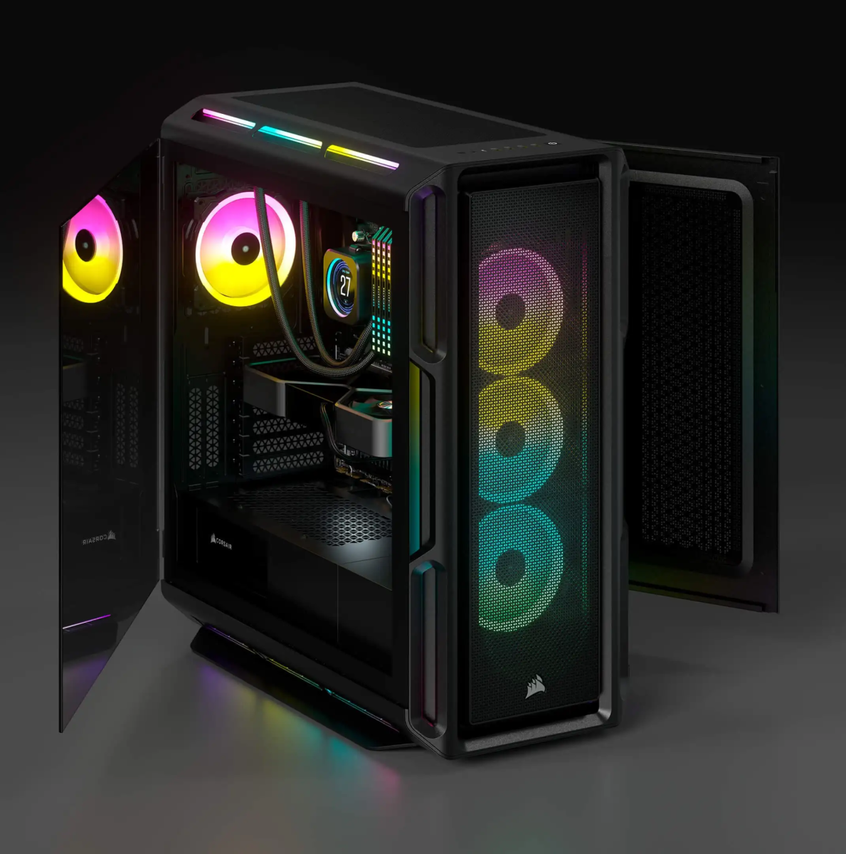 Кутия Corsair iCUE 5000T RGB, ATX/mATX/Mini ITX, 4x USB 3.0 Type-A, 1 USB 3.1 Type-A, с прозорец, черна, без захранване - характеристика 6