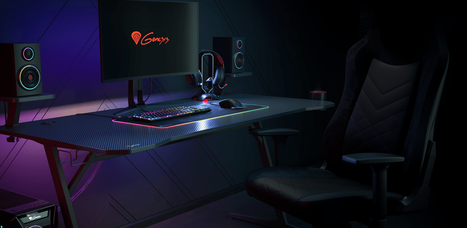 Гейминг бюро Genesis Holm 510 RGB, поставка за чаша, подсветка, USB Hub, черно - характеристика 3