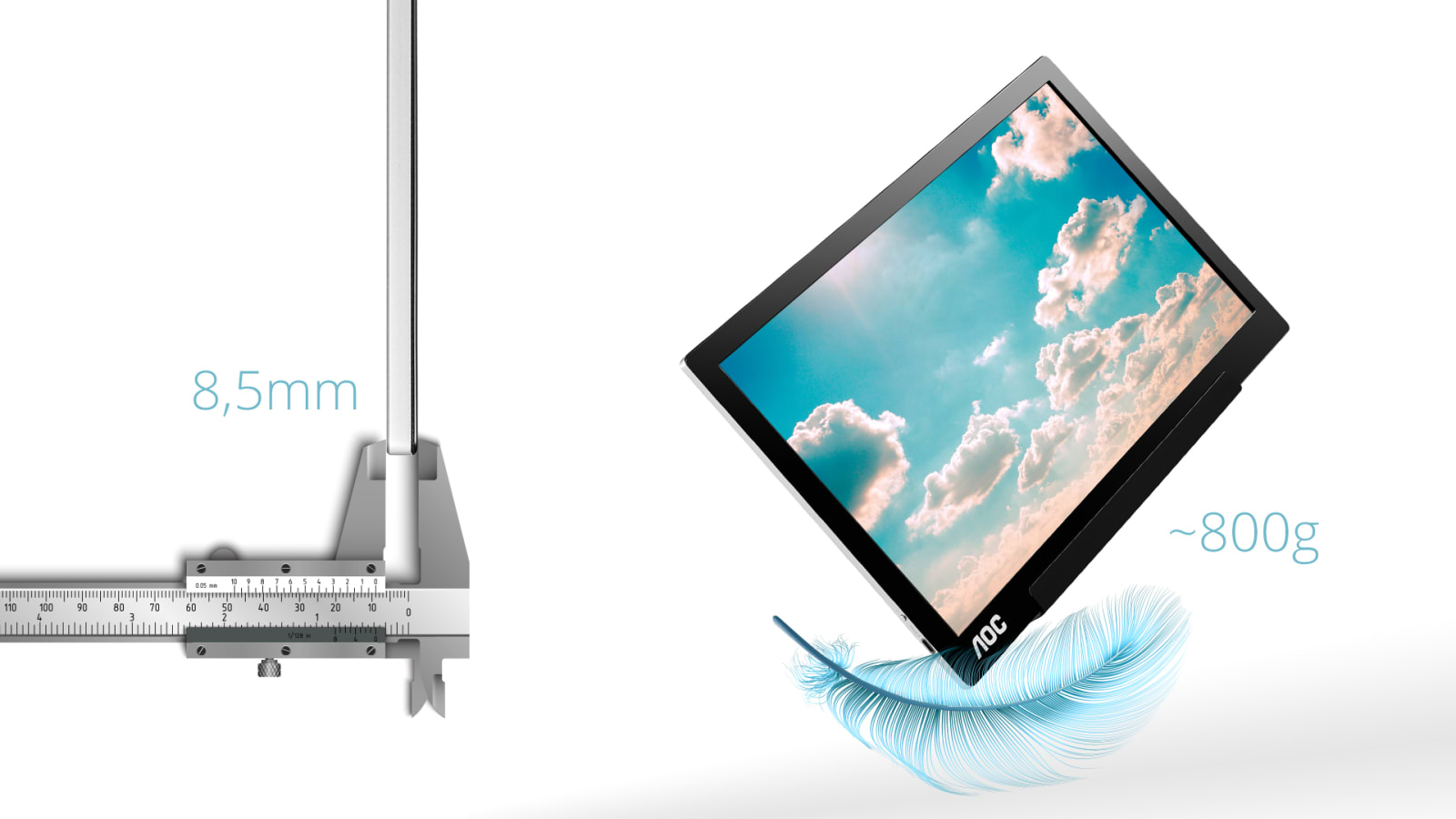 Монитор AOC I1601P, преносим, 15.6" (39.62 cm) IPS панел, Full HD, 4ms, 220 cd/m2, USB-C - характеристика 4