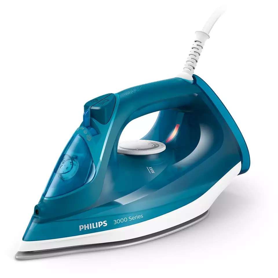 Парна ютия Philips DST3040/70, керамична плоча, 40 г/мин непрекъсната пара, 200 г/мин парен удар, 300ml вместимост на резервоара за вода, анти-капкова система, 2600W, синя - характеристика 1