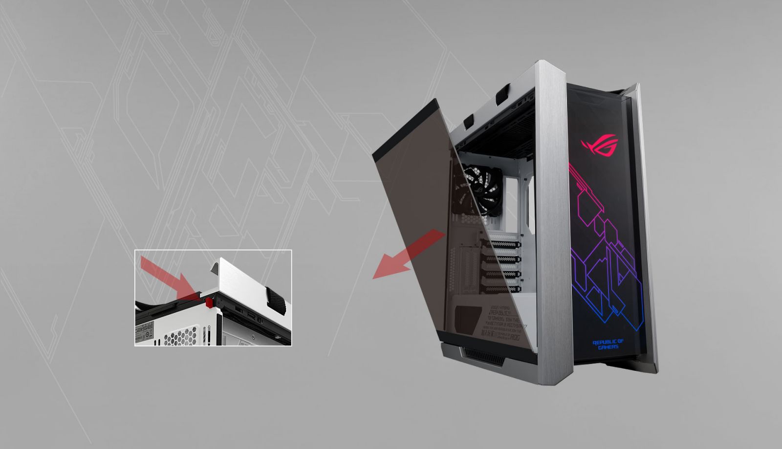 Кутия Asus ROG Strix Helios White Edition, ATX/micro ATX/Mini ITX/EATX, USB 3.1 Type C Gen 2, AURA SYNC RGB, бяла, без захранване - характеристика 4