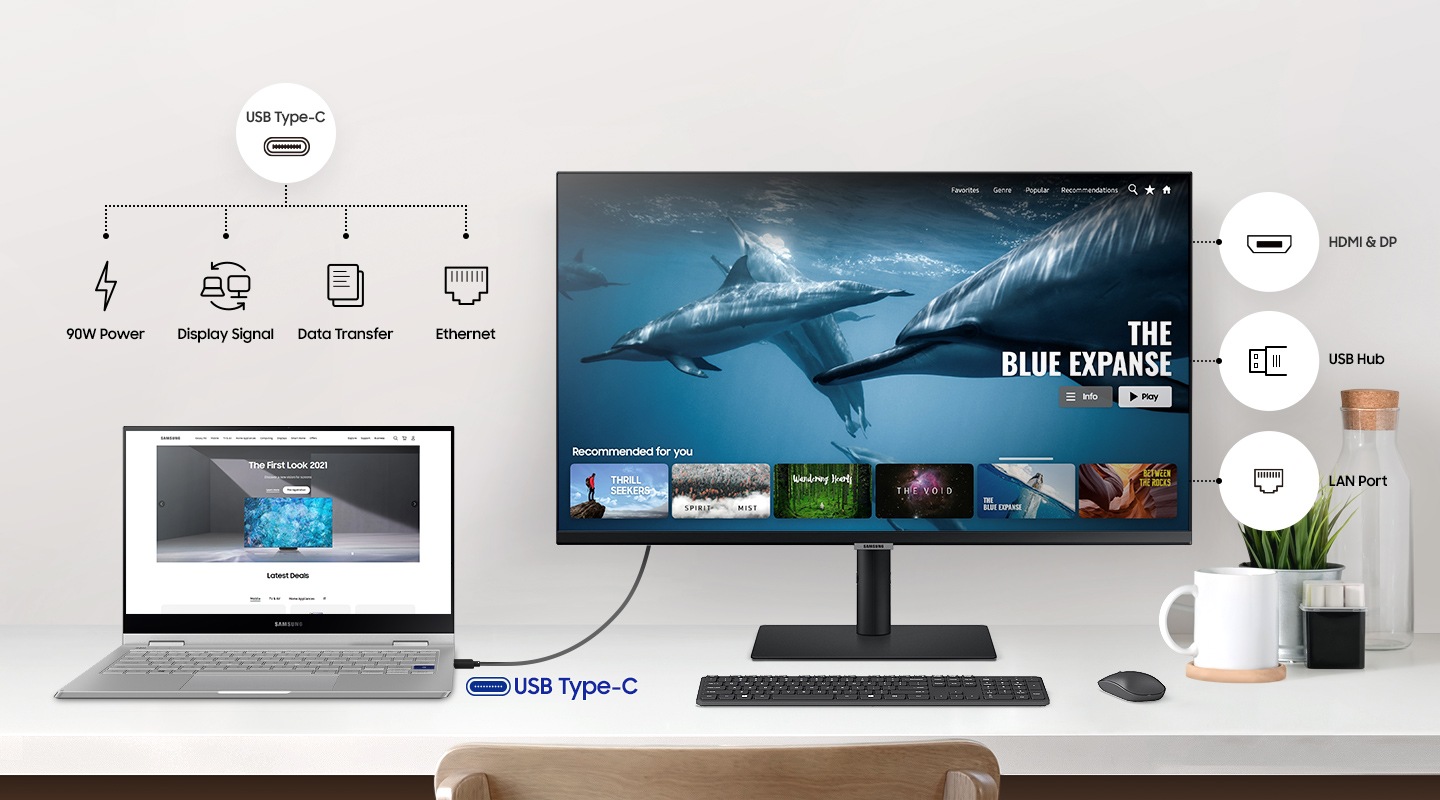Монитор Samsung LS-27A600U (2021), 27" (68.58 cm) IPS панел, 75Hz, QHD, 5ms, 300cd/m2, DisplayPort, HDMI, USB Type-C - характеристика 5