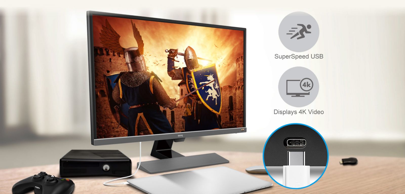 Монитор BenQ EW3270UE (9H.LGVLA.FPE), 31.5" (80.01 cm) VA панел, 4K/UHD, 4ms, 20 000 000:1, 300cd/m2, DisplayPort, HDMI, USB Type-C - характеристика 5