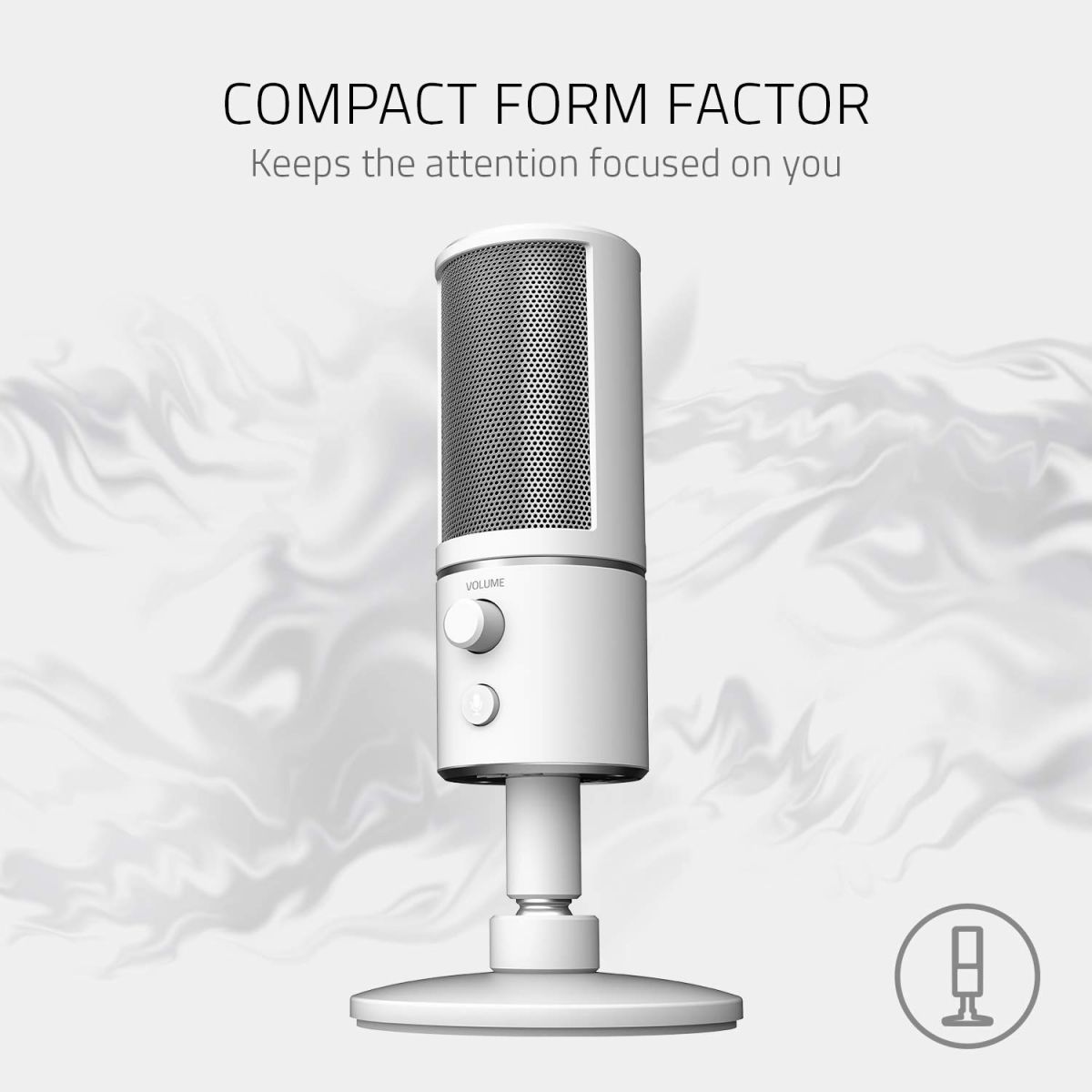 Микрофон Razer Seiren X Mercury (RZ19-02290400-R3M1), USB, със стойка, 20Нz~22kНz, 3.5мм жак, бял - характеристика 1