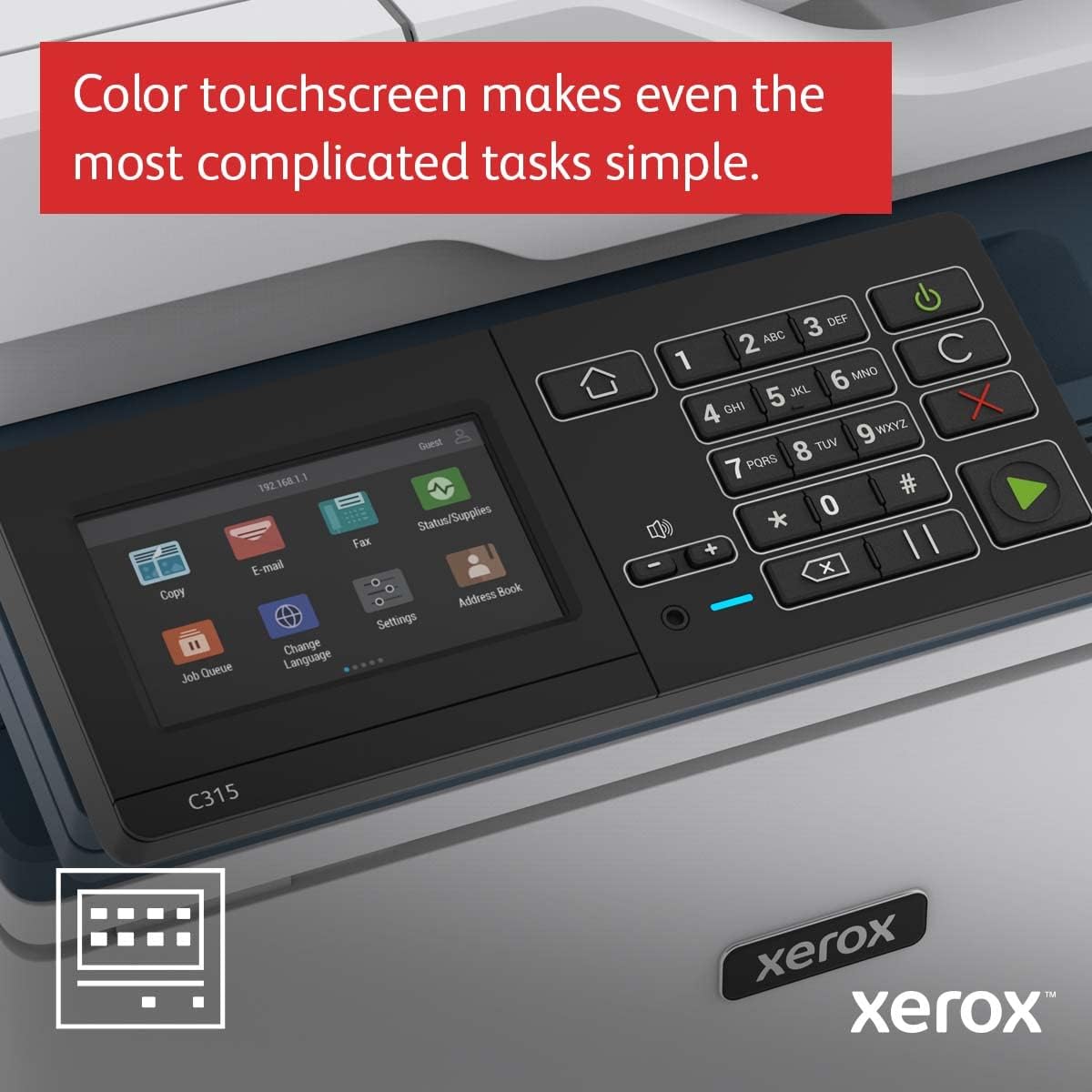 Мултифункционално лазерно устройство Xerox C315, цветен принтер/копир/скенер/факс, 1200 x 1200 dpi, 33 стр/мин, LAN, Wi-Fi, USB, А4 - характеристика 2