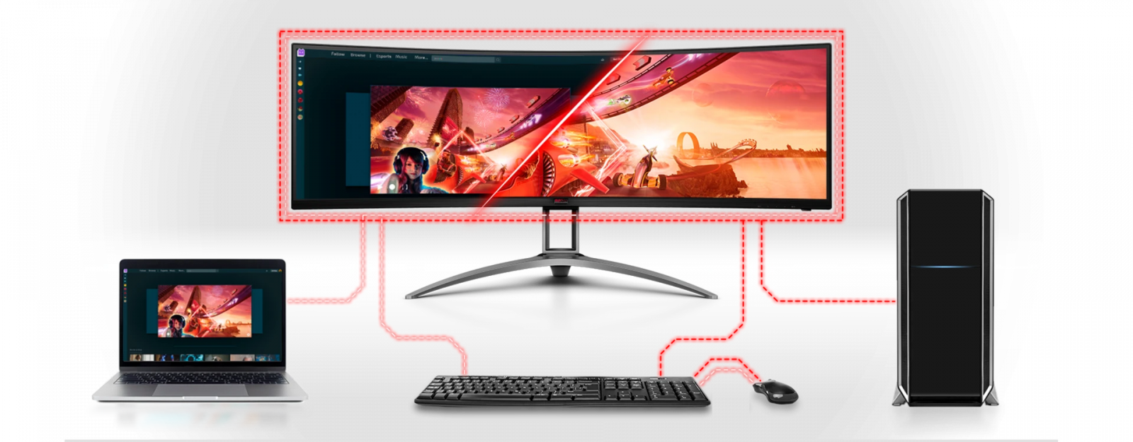 Монитор AOC AG493UCX2, 48.8"(123.95 cm) VA панел, 165Hz, Dual Quad HD, 1ms (MPRT), 80M:1, DisplayPort, HDMI, USB Hub, KVM - характеристика 7