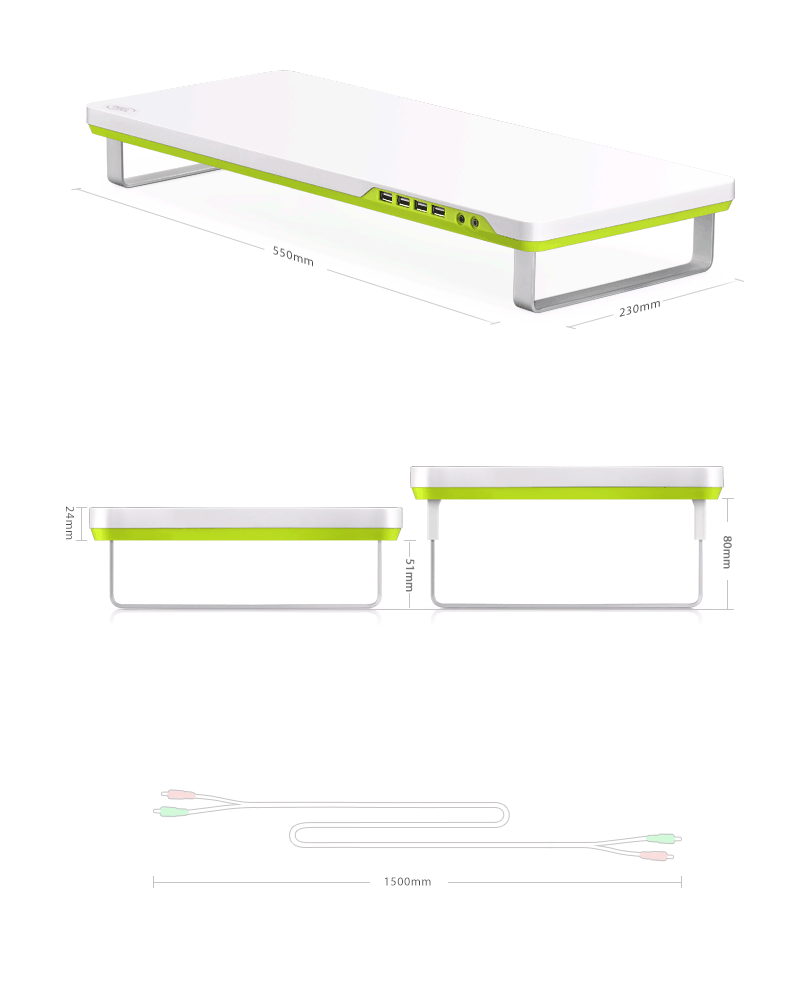 Поставка за монитор DeepCool M-DESK F1 (DP-MS-MDF1), за плот, размери 550 x 230 x 24-104mm, за екрани до 27", до 10кг., 4x USB 2.0, Audio Output/Mic Input, бяла - характеристика 1