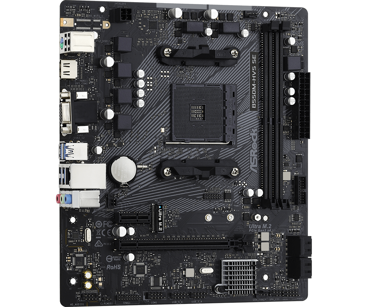 Дънна платка ASRock B550M-HVS SE, B550, AM4, DDR4, PCIe 4.0 (HDMI&VGA), 1x M.2, 4x SATA 6Gb/s, 4x USB 3.2 Gen 1 Type-A, Micro ATX - характеристика 1