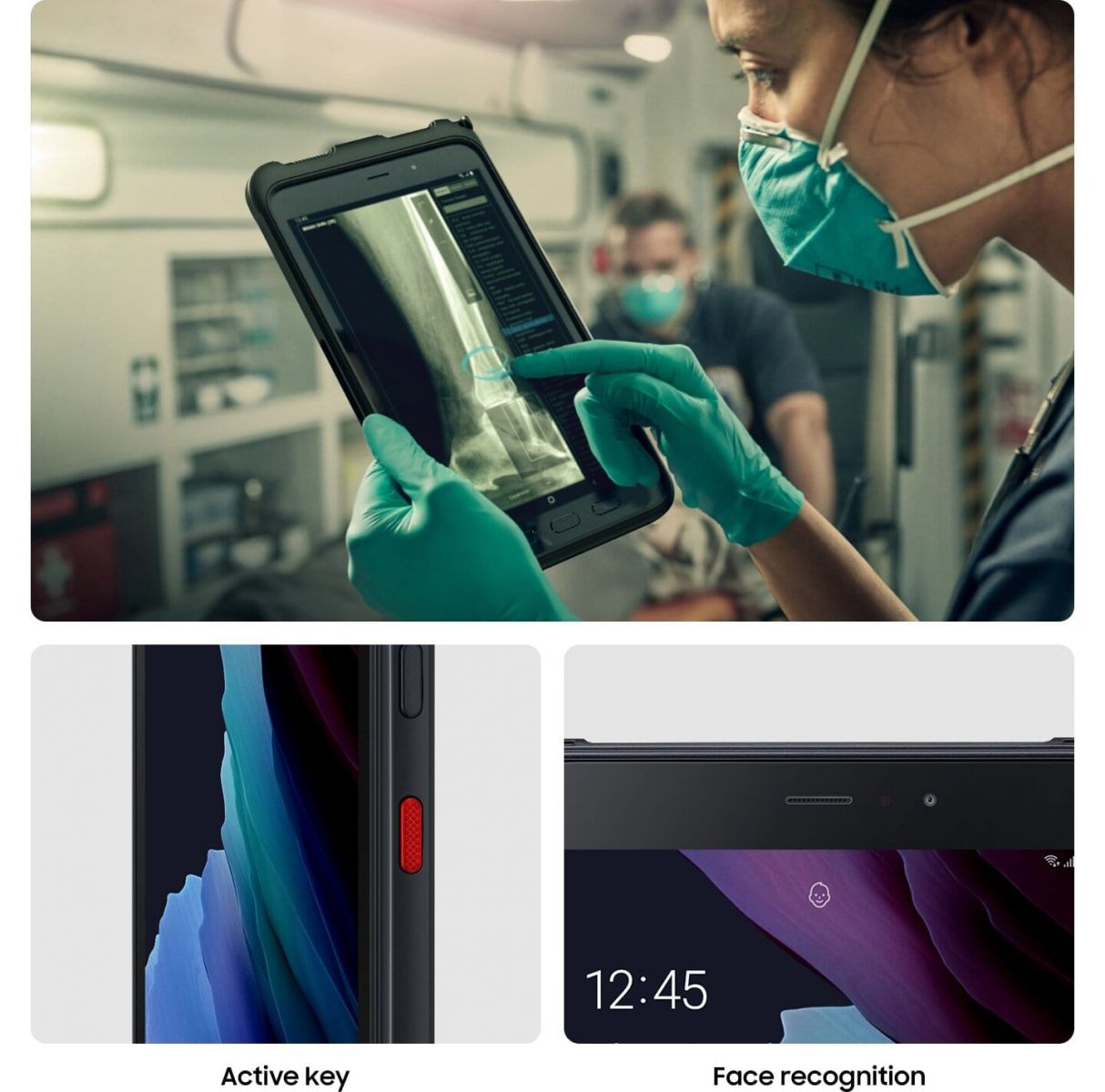 Таблет Samsung Galaxy Tab Active3 (SM-T575NZKAEEE), 8" (20.32 cm) WUXGA дисплей, осемядрен Exynos 9810 2.7GHz, 4GB RAM, 64GB Flash памет (+ microSD слот), 13.0 & 5.0 MP камера, Android - характеристика 9