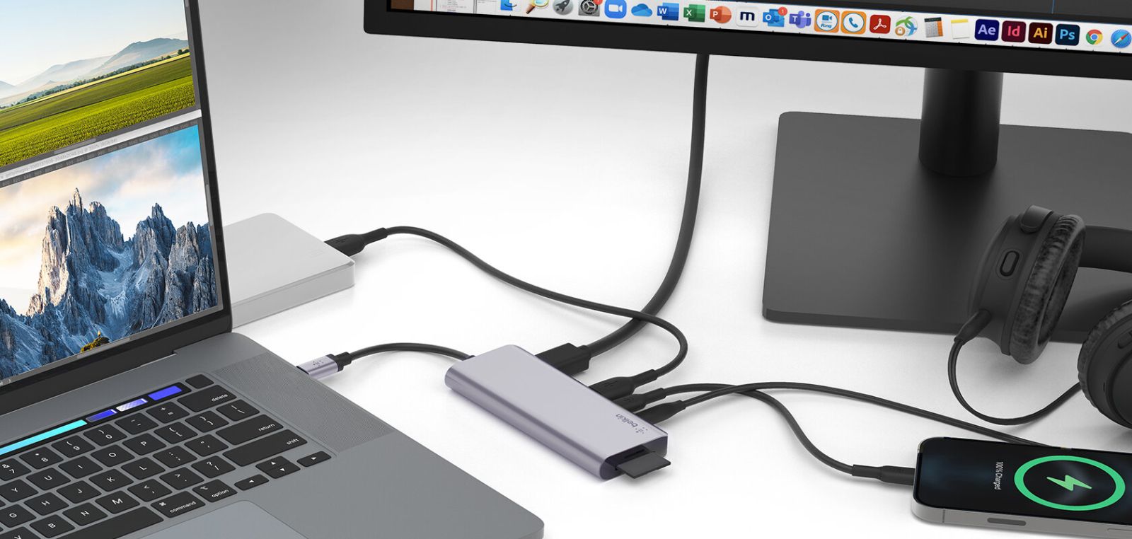 Докинг станция Belkin AVC009btSGY, от USB-C към 2x USB Type-A, 1x USB Type-C, 1x MicroSD слот, 1x SD слот, 1x HDMI, 1x 3.5mm жак, сива - характеристика 2