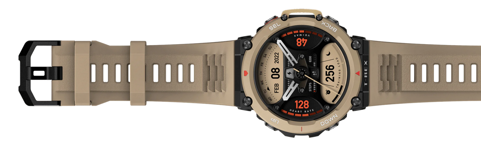 Смарт часовник Xiaomi Amazfit T-Rex 2, 1.39" (3.53cm) AMOLED дисплей, Bluetooth, 10ATM, следене на сърдечен ритъм, 158 спортни режима, следене на съня, до 24 дни живот на батерията, кафяв - характеристика 4