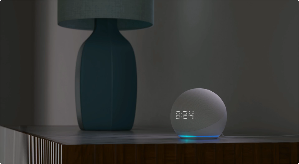 Смарт колонка Amazon Echo Dot 5, часовник, управление с гласов асистент, Wi-Fi, Bluetooth, 3.5mm аудио жак, 3W, бяла - характеристика 8