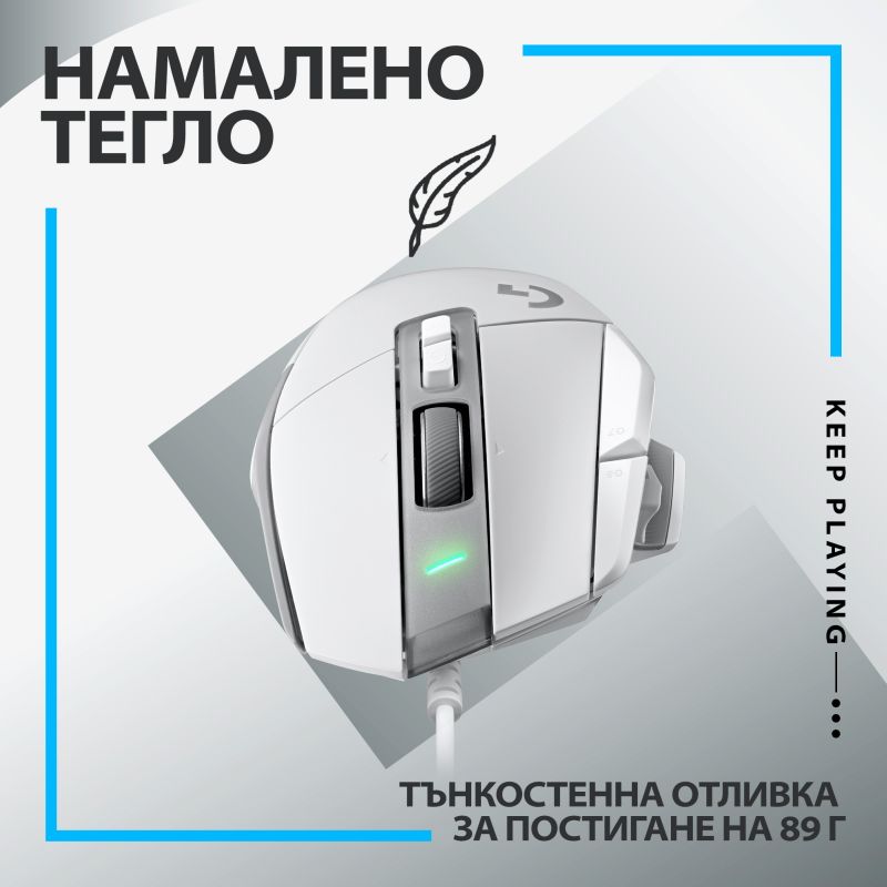 Мишка Logitech G502 X, оптична (25 600dpi), USB, бяла, гейминг - характеристика 5