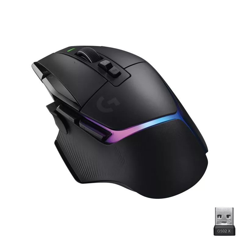 Мишка Logitech G502 X Plus, оптична (25 600 dpi), безжична, USB, черна, гейминг - характеристика 1