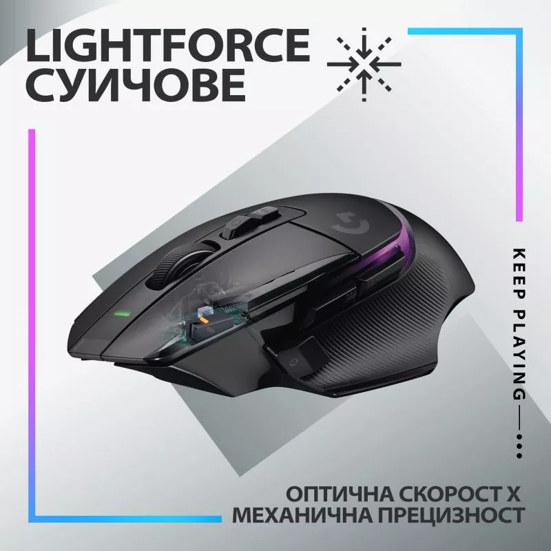 Мишка Logitech G502 X Plus, оптична (25 600 dpi), безжична, USB, черна, гейминг - характеристика 2