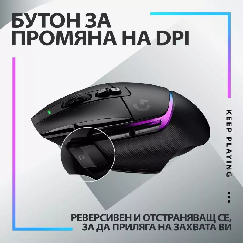 Мишка Logitech G502 X Plus, оптична (25 600 dpi), безжична, USB, черна, гейминг - характеристика 6