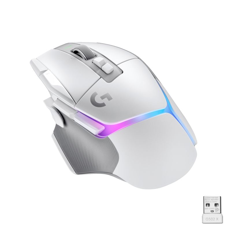 Мишка Logitech G502 X Plus, оптична (25 600 dpi), безжична, USB, бяла, гейминг - характеристика 1