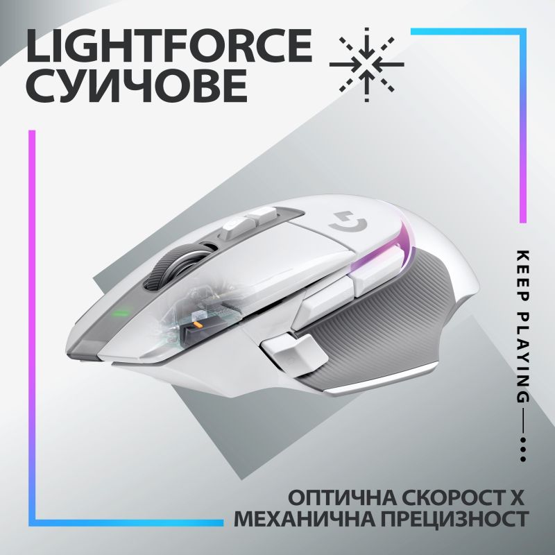 Мишка Logitech G502 X Plus, оптична (25 600 dpi), безжична, USB, бяла, гейминг - характеристика 2