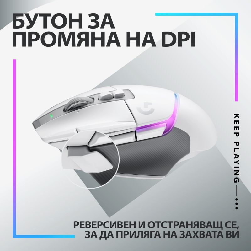Мишка Logitech G502 X Plus, оптична (25 600 dpi), безжична, USB, бяла, гейминг - характеристика 6