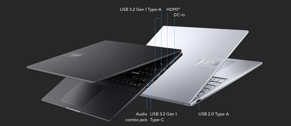 Лаптоп Asus Vivobook 16X OLED K3604VA-L731W (90NB1072-M003K0)(сребрист), дванадесетядрен Intel Core i7-1360P 2.2/5.0GHz, 16" (40.64cm) 4K OLED дисплей, (HDMI), 16GB DDR4, 1TB SSD NVMe, 1x USB 3.2 Gen 1 Type-C, Windows 11 Home, 1.76kg - характеристика 4