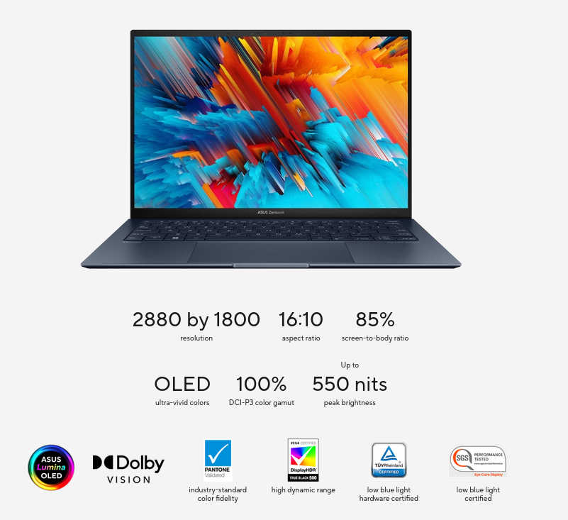 Лаптоп Asus Zenbook S13 OLED UX5304VA-NQ731X (90NB0Z92-M006K0)(сив), десетядрен Intel Core i7-1355U 1.7/5.0GHz, 13.3" (33.78cm) 2.8K OLED дисплей, (HDMI), 16GB LPDDR5, 1TB SSD NVMe, 2x Thunderbolt 4, Windows 11 Pro, 1.00kg - характеристика 2