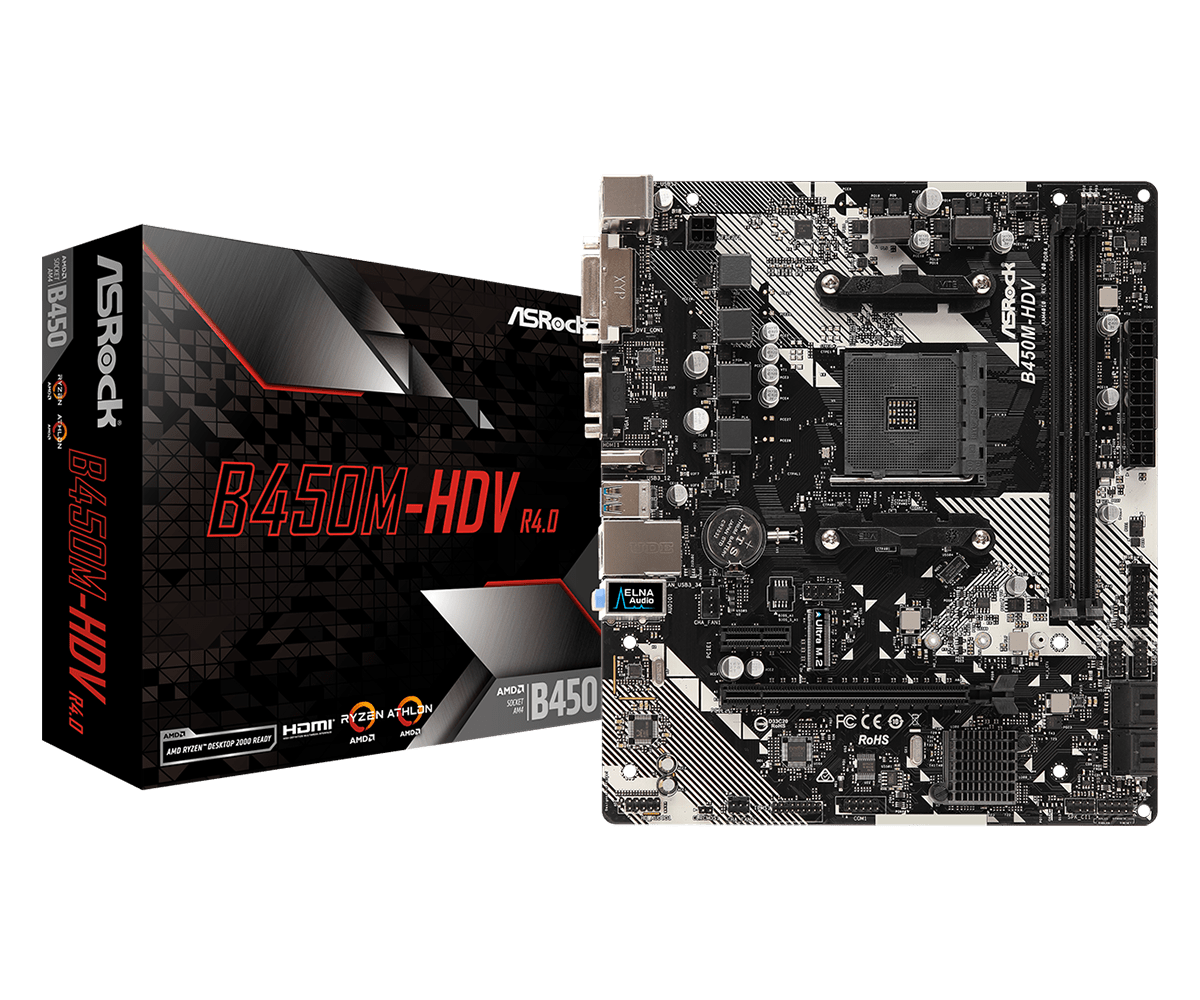 Дънна платка ASRock B450M-HDV R4.0, B450, AM4, DDR4, PCI-E(HDMI&DVI&VGA), 4x SATA 6Gb/s, 1x Ultra M.2 Socket, 4x USB 3.1 (Gen1), Micro ATX, 3 години гаранция - характеристика 1