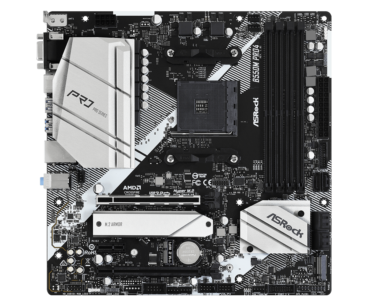 Дънна платка ASRock B550M Pro4, AM4, B550, DDR4, PCI-E 4.0, (DP&HDMI&VGA),(CFX), 6x SATA 6Gb/s, 1x M.2, 1x USB 3.2 Gen 2 Type-C, mATX - характеристика 1
