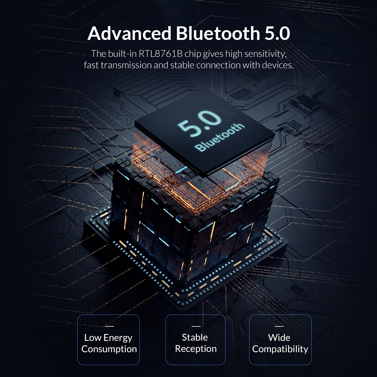 Адаптер Orico BTA-608-BK, USB, Bluetooth v5.0, обхват до 20m, черен - характеристика 2