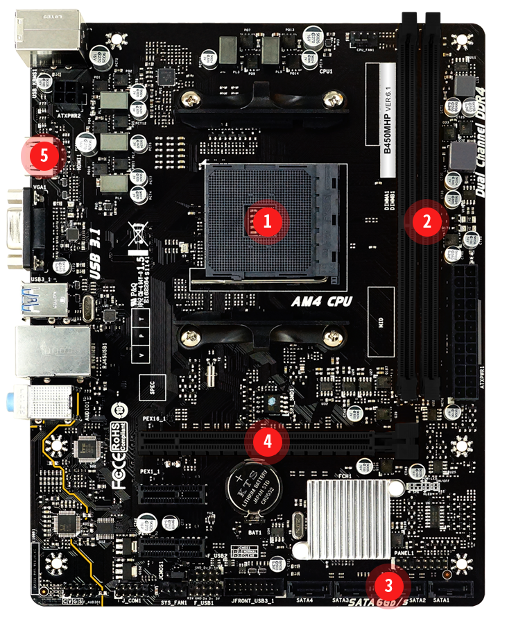 Дънна платка Biostar B450MHP, B450, AM4, DDR4, PCIe 3.0 (VGA&HDMI), 4x SATA 6Gb/s, 2x USB 3.2 Gen 1, Micro ATX - характеристика 1