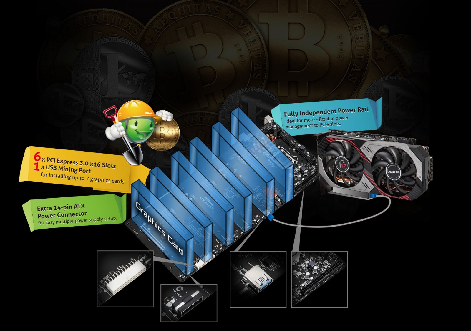 Дънна платка ASRock H510 Pro BTC+, H510, LGA1200, DDR4, PCI-E 3.0 (HDMI), 1x SATA 6Gb/s, 1x M.2, 2x USB 3.2 Gen 1 - характеристика 3
