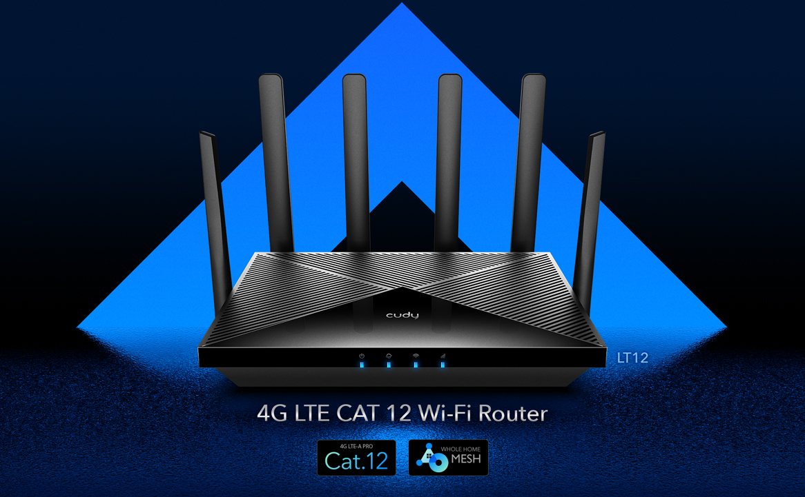 Рутер Cudy LT12, 4G LTE, 1200Mbps, 2.4GHz(300Mbps)/5GHz(867Mbps), Wireless AC, 3x 10/100/1000 LAN, 1x 10/100/1000Mbps WAN, 2x Nano SIM слота, 6x външни антени - характеристика 1