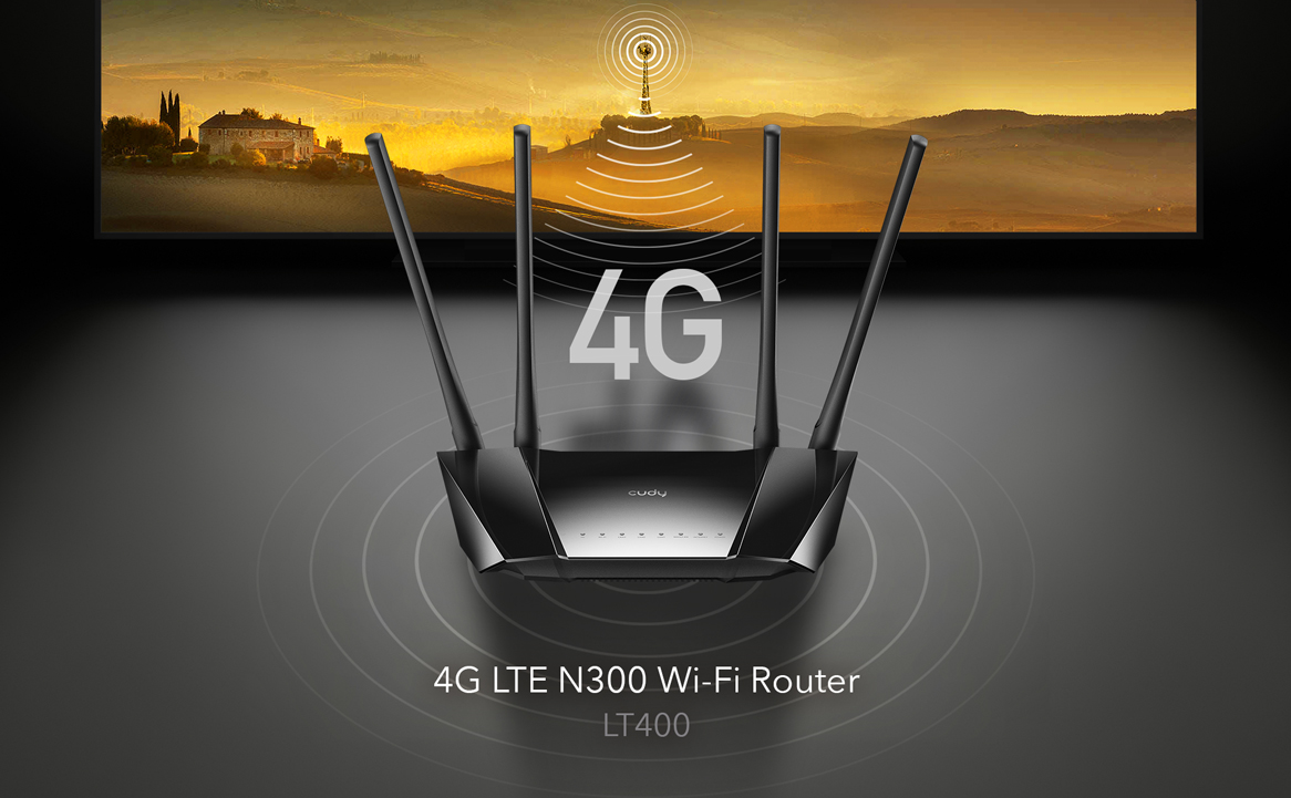 Рутер Cudy LT400, 4G, 300Mbps, 2.4GHz, Wireless N, 3x 10/100 LAN, 1x 10/100 WAN, 4x външни антени - характеристика 1