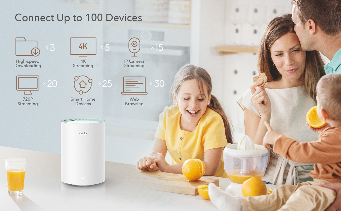 Безжична Wi-Fi система Cudy M1300, 1200Mbps, 2.4GHz (300Mbps)/5GHz (867Mbps), Wireless AC, 1x LAN 100/1000, 1x WAN 100/1000, 2 вътрешни антени, 3 бр. - характеристика 2 | Рутери Безжични Безжична Wi-Fi система Cudy M1300, 1200Mbps, 2.4GHz (300Mbps)/5GHz (867Mbps), Wireless AC, 1x LAN 100/1000, 1x WAN 100/1000, 2 вътрешни антени, 3 бр. - характеристика 2