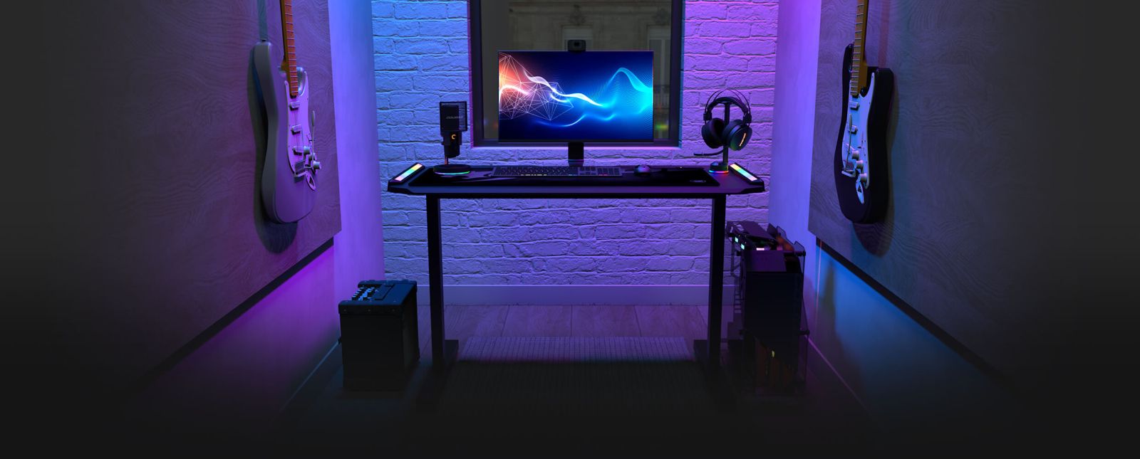 Компютърно бюро Cougar Gaming DEIMUS 120, 127x69x14 cm, RGB подсветка, черно - характеристика 1