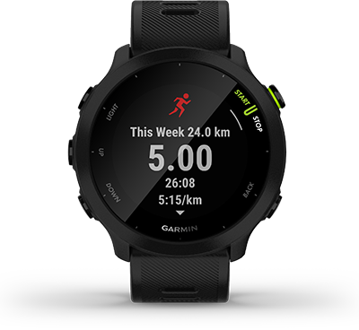 Смарт часовник Garmin Forerunner 55 Black, 1.04" (2.64 cm) MIP дисплей, до 14 дни живот на батерията, GPS, акселерометър, пулсомер, Connect IQ, хидратация, съвместим с Android и Apple устройства, черен - характеристика 22