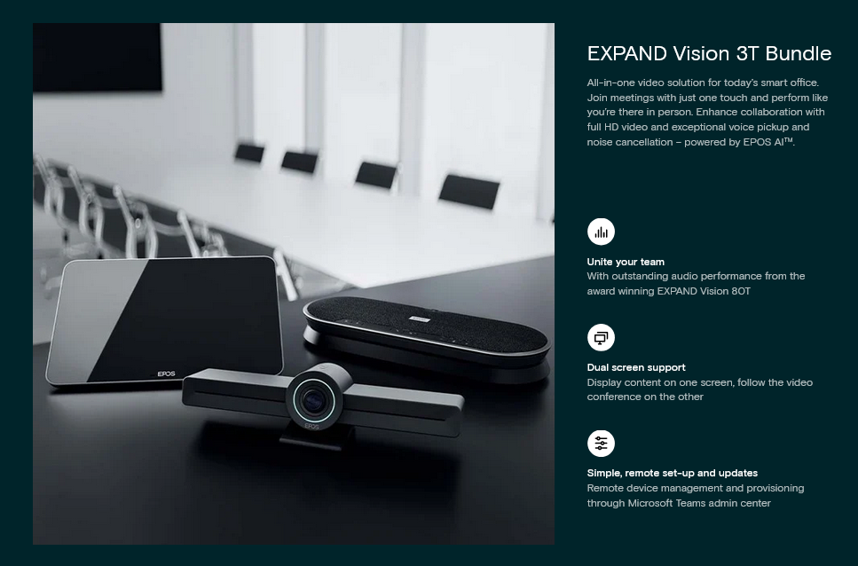 Конферентна камера в комплект с таблет и високоговорител Epos EXPAND Vision 3T Bundle, черен - характеристика 2