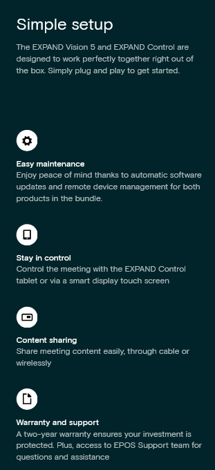 Конферентна камера в комплект с таблет и стойка за стена Epos EXPAND Vision 5 Bundle, 4K, черна - характеристика 3