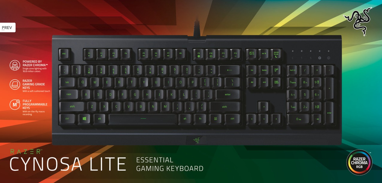 Комплект клавиатура и мишка Razer Abyssus Lite и Razer Cynosa Lite, оптична мишка (6,400 dpi), USB, гейминг, подсветка, черен - характеристика 2