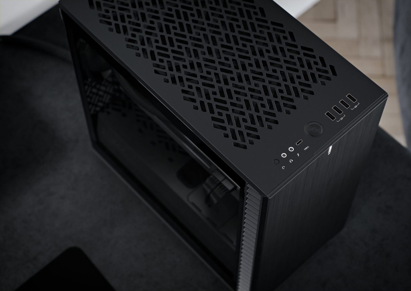 Кутия Fractal Design Define 7 Mini TG Light Tint, MicroATX/Mini-DTX/Mini-ITX, 1x USB 3.1 Gen 2 Type-C, 2x USB 3.0, с прозорец, без захранване, черна - характеристика 4