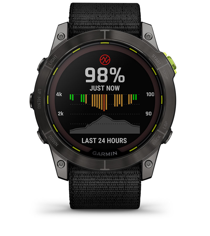 Смарт часовник Garmin Enduro 2, 1.4" (3.55cm) трансфлективен MIP дисплей, до 34 дни време на работа, соларно зареждане, 10ATM, 32GB вградена памет, GPS, пулсоксиметър, Mult-frequency позициониране, спортни режими, Blueooth, ANT+, Wi-Fi, черен - характеристика 28
