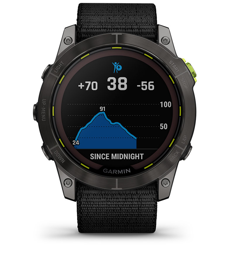 Смарт часовник Garmin Enduro 2, 1.4" (3.55cm) трансфлективен MIP дисплей, до 34 дни време на работа, соларно зареждане, 10ATM, 32GB вградена памет, GPS, пулсоксиметър, Mult-frequency позициониране, спортни режими, Blueooth, ANT+, Wi-Fi, черен - характеристика 30