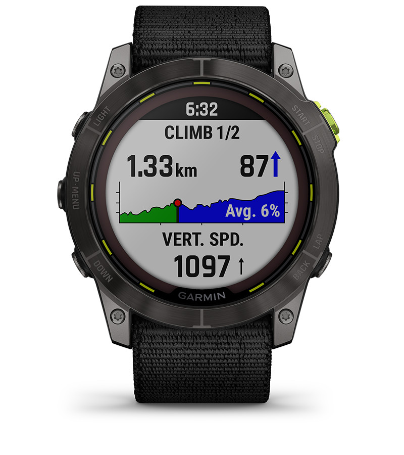 Смарт часовник Garmin Enduro 2, 1.4" (3.55cm) трансфлективен MIP дисплей, до 34 дни време на работа, соларно зареждане, 10ATM, 32GB вградена памет, GPS, пулсоксиметър, Mult-frequency позициониране, спортни режими, Blueooth, ANT+, Wi-Fi, черен - характеристика 6