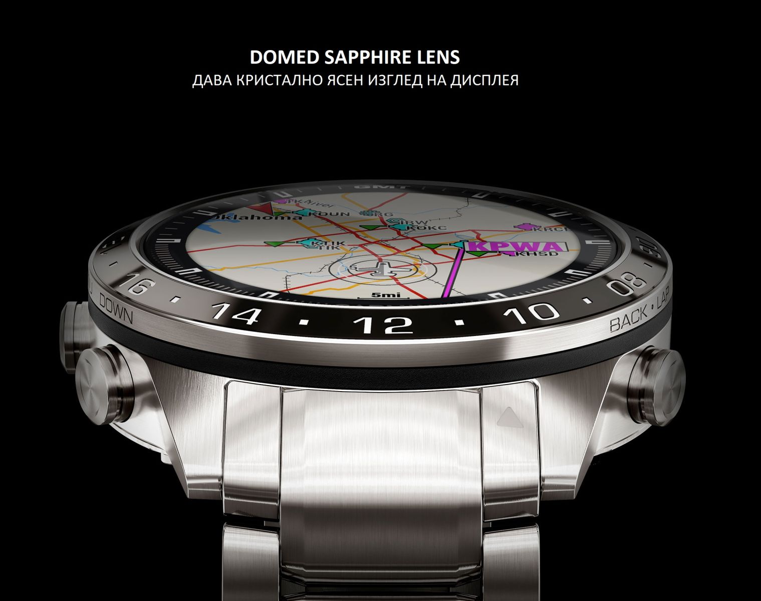 Смарт часовник Garmin MARQ Aviator (Gen 2), 1.2" (3.04cm) AMOLED дисплей, корпус от титаниево покритие, до 16 дни време на работа, 10ATM, 32GB вградена памет, GPS, пулсоксиметър, следене на съня, Bluetooth, ANT+, Wi-Fi, сребрист - характеристика 5