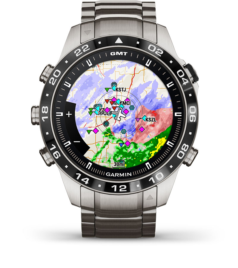 Смарт часовник Garmin MARQ Aviator (Gen 2), 1.2" (3.04cm) AMOLED дисплей, корпус от титаниево покритие, до 16 дни време на работа, 10ATM, 32GB вградена памет, GPS, пулсоксиметър, следене на съня, Bluetooth, ANT+, Wi-Fi, сребрист - характеристика 9